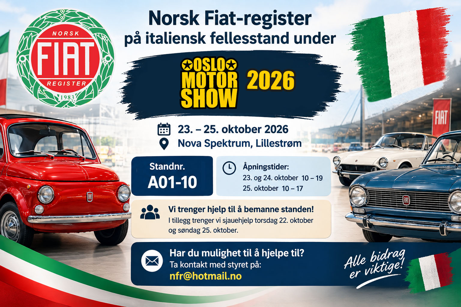 Artikkelbilde til artikkelen Norsk Fiat Register på Oslo Motorshow 2026